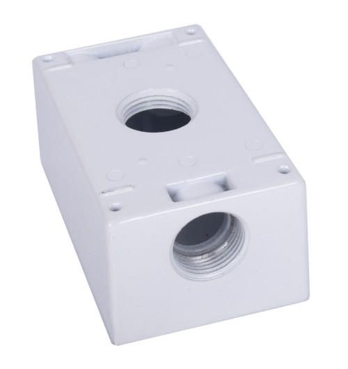 CLT Metal Weatherproof 1-Gang 2" Deep 3/4" Hole Weatherproof Rectangular Horizontal Electrical Outlet Box with 4 Outlet Holes, Four 3/4-Inch Holes, Single Gang, UL Listed, White. Pack of 20