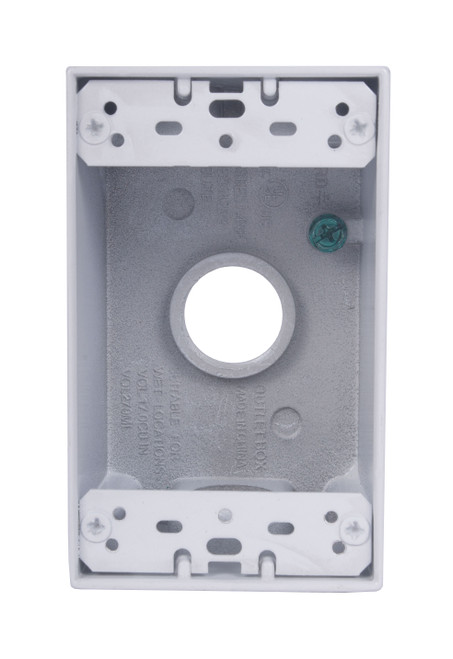 CLT Metal Weatherproof 1-Gang 2" Deep 3/4" Hole Weatherproof Rectangular Horizontal Electrical Outlet Box with 4 Outlet Holes, Four 3/4-Inch Holes, Single Gang, UL Listed, White. Pack of 20