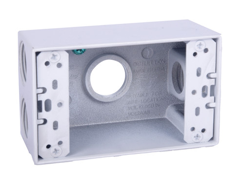 CLT Metal Weatherproof 1-Gang 2" Deep 3/4" Hole Weatherproof Rectangular Horizontal Electrical Outlet Box with 4 Outlet Holes, Four 3/4-Inch Holes, Single Gang, UL Listed, White. Pack of 20