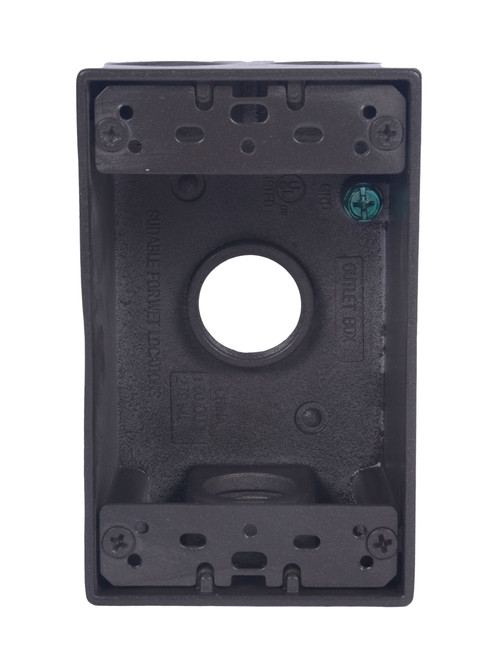 CLT Metal Weatherproof 1-Gang 2" Deep 3/4" Hole Weatherproof Rectangular Horizontal Electrical Outlet Box with 4 Outlet Holes, Four 3/4-Inch Holes, Single Gang, UL Listed, Bronze. Pack of 20