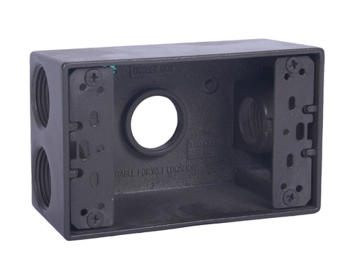 CLT Metal Weatherproof 1-Gang 2" Deep 3/4" Hole Weatherproof Rectangular Horizontal Electrical Outlet Box with 4 Outlet Holes, Four 3/4-Inch Holes, Single Gang, UL Listed, Bronze. Pack of 20