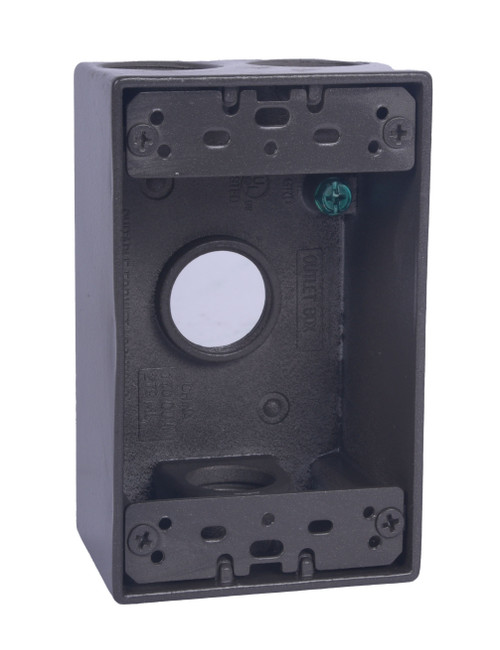 CLT Metal Weatherproof 1-Gang 2" Deep 3/4" Hole Weatherproof Rectangular Horizontal Electrical Outlet Box with 4 Outlet Holes, Four 3/4-Inch Holes, Single Gang, UL Listed, Bronze. Pack of 20