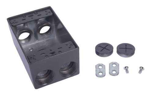 CLT Metal Weatherproof 1-Gang 2" Deep 3/4" Hole Weatherproof Rectangular Horizontal Electrical Outlet Box with 5 Outlet Holes, Five 3/4-Inch Holes, Single Gang, UL Listed, Bronze. Pack of 20