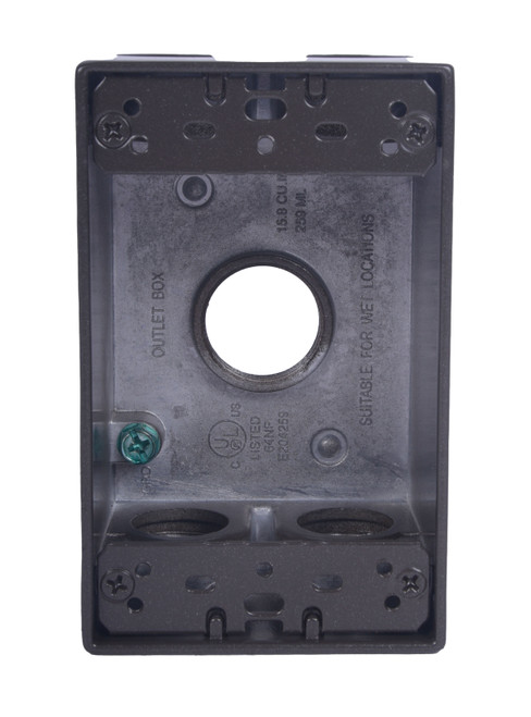 CLT Metal Weatherproof 1-Gang 2" Deep 3/4" Hole Weatherproof Rectangular Horizontal Electrical Outlet Box with 5 Outlet Holes, Five 3/4-Inch Holes, Single Gang, UL Listed, Bronze. Pack of 20