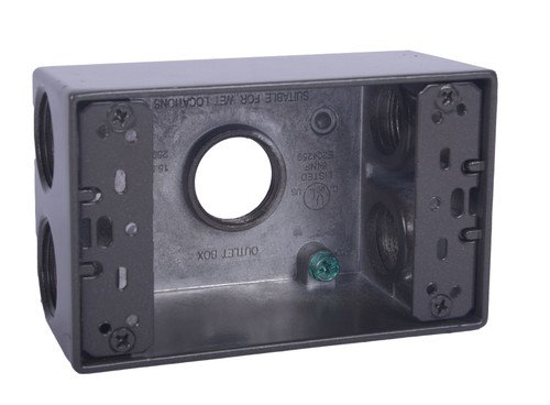 CLT Metal Weatherproof 1-Gang 2" Deep 3/4" Hole Weatherproof Rectangular Horizontal Electrical Outlet Box with 5 Outlet Holes, Five 3/4-Inch Holes, Single Gang, UL Listed, Bronze. Pack of 20