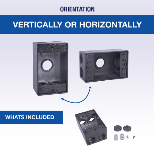 CLT Metal Weatherproof 1-Gang 2" Deep 3/4" Hole Weatherproof Rectangular Horizontal Electrical Outlet Box with 5 Outlet Holes, Five 3/4-Inch Holes, Single Gang, UL Listed, Bronze. Pack of 20