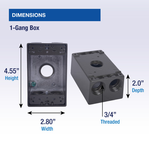 CLT Metal Weatherproof 1-Gang 2" Deep 3/4" Hole Weatherproof Rectangular Horizontal Electrical Outlet Box with 5 Outlet Holes, Five 3/4-Inch Holes, Single Gang, UL Listed, Bronze. Pack of 20