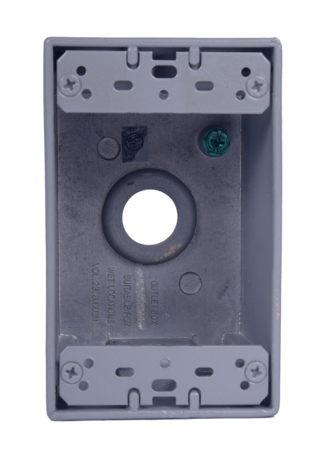 CLT Metal Weatherproof 1-Gang 2-5/8" Deep 1/2" Hole Weatherproof Rectangular Horizontal Electrical Outlet Box with 4 Outlet Holes, Four 1/2-Inch Holes, Single Gang, UL Listed, Gray. Pack of 15