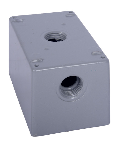 CLT Metal Weatherproof 1-Gang 2-5/8" Deep 1/2" Hole Weatherproof Rectangular Horizontal Electrical Outlet Box with 4 Outlet Holes, Four 1/2-Inch Holes, Single Gang, UL Listed, Gray. Pack of 15