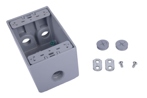 CLT Metal Weatherproof 1-Gang 2-5/8" Deep 1/2" Hole Weatherproof Rectangular Horizontal Electrical Outlet Box with 4 Outlet Holes, Four 1/2-Inch Holes, Single Gang, UL Listed, Gray. Pack of 15