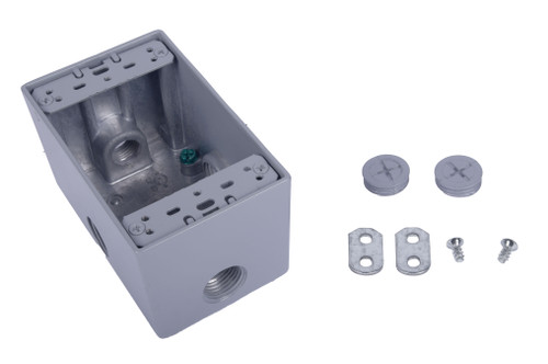 CLT Metal Weatherproof 1-Gang 2-5/8" Deep 1/2" Hole Weatherproof Rectangular Horizontal Electrical Outlet Box with 5 Outlet Holes, Five 1/2-Inch Holes, Single Gang, UL Listed, Gray. Pack of 15