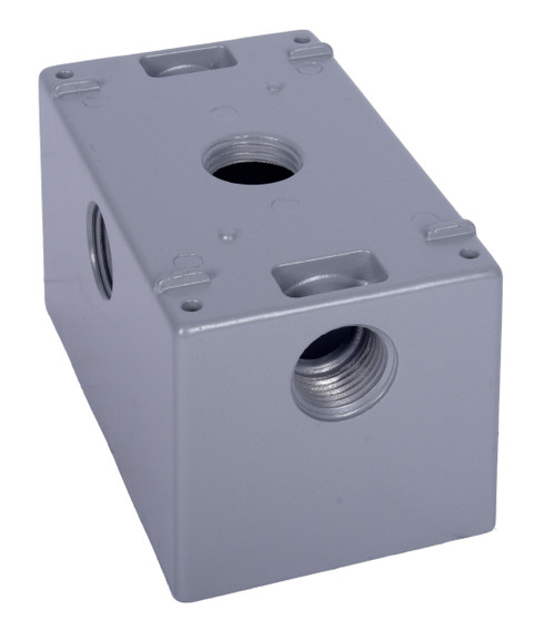 CLT Metal Weatherproof 1-Gang 2-5/8" Deep 1/2" Hole Weatherproof Rectangular Horizontal Electrical Outlet Box with 5 Outlet Holes, Five 1/2-Inch Holes, Single Gang, UL Listed, Gray. Pack of 15