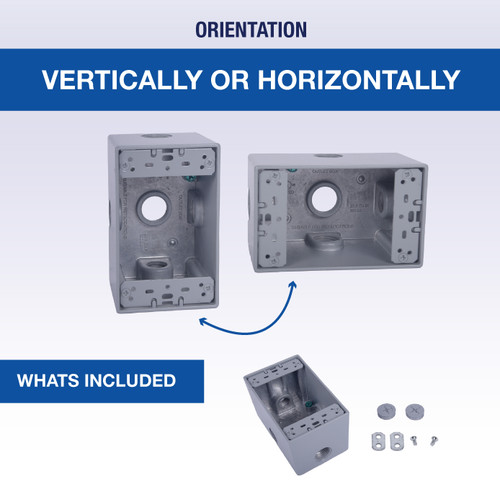 CLT Metal Weatherproof 1-Gang 2-5/8" Deep 1/2" Hole Weatherproof Rectangular Horizontal Electrical Outlet Box with 5 Outlet Holes, Five 1/2-Inch Holes, Single Gang, UL Listed, Gray. Pack of 15