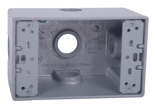 CLT Metal Weatherproof 1-Gang 2-5/8" Deep 1/2" Hole Weatherproof Rectangular Horizontal Electrical Outlet Box with 5 Outlet Holes, Five 1/2-Inch Holes, Single Gang, UL Listed, Gray. Pack of 15