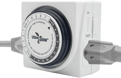 Dual Outlet 24 Hour 120V Mechanical Plug-in Timer Grounded, Wall Plug 3-Prong Outlet with On/Off Switch. Timer for Fans, Christmas Lights, Aquarium, Pins up and Down Program120-Volt