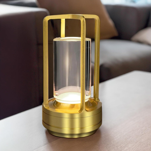 Portable Cordless Metal Luxury Crystal Rechargeable LED Lantern Lamp , Table Light with 3-Color Stepless Dimming – Indoor/Outdoor Use for Bedroom,Restaurant,Bar,Camping,Small Desk Lamp (New Gold)
