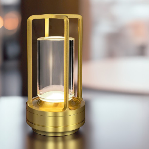 Portable Cordless Metal Luxury Crystal Rechargeable LED Lantern Lamp , Table Light with 3-Color Stepless Dimming – Indoor/Outdoor Use for Bedroom,Restaurant,Bar,Camping,Small Desk Lamp (New Gold)