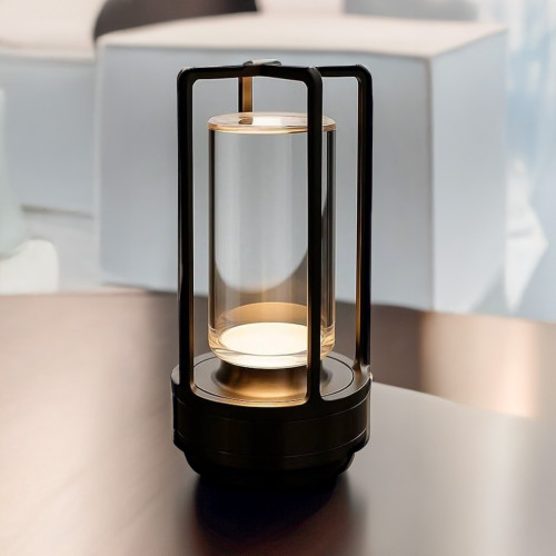 Portable Cordless Metal Luxury Crystal Rechargeable LED Lantern Lamp , Table Light with 3-Color Stepless Dimming – Indoor/Outdoor Use for Bedroom,Restaurant,Bar,Camping,Small Desk Lamp (New Black)