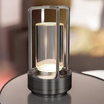 Portable Cordless Metal Luxury Crystal Rechargeable LED Lantern Lamp , Table Light with 3-Color Stepless Dimming – Indoor/Outdoor Use for Bedroom,Restaurant,Bar,Camping,Small Desk Lamp (New Silver Metal)
