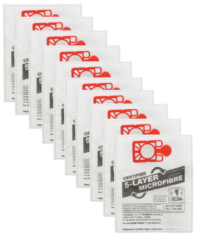 Henry Hoover Bags HepaFlo NVM-1CH Numatic Vacuum Models Pack of 10 Compatible
