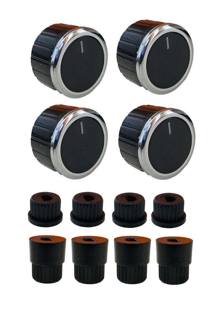 UNIVERSAL OVEN SWITCH KNOB + ADAPTORS SET FOR COOKER GRILL HOB BLACK X 4