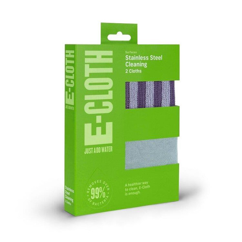E-Cloth Stainless Steel Pack – 2 Microfibre Clean & Polishing Cloths (No Chemicals Needed)