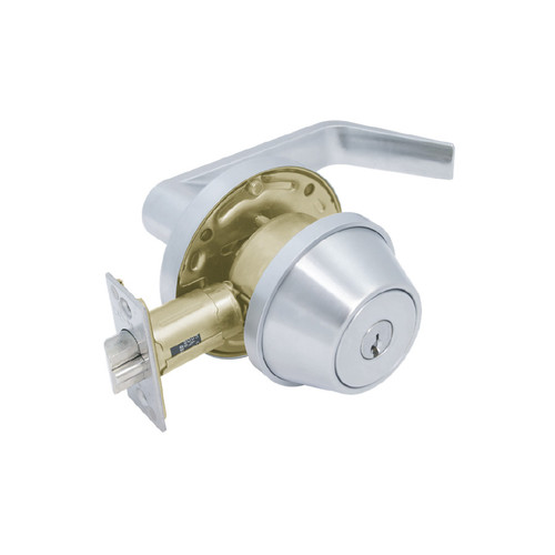 Gate Latch with XP Lever Interior and T300 Deadbolt Exterior | Storeroom | Satin Chrome