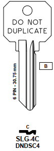 JMA DND Key Blank for Schlage (6-Pin C) | SLG-4C | SC4 | DND | Brass