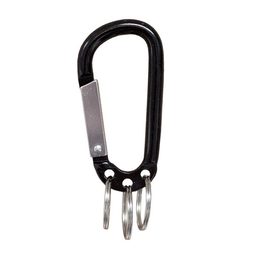 Spring Loaded C-Clip with 3-Individual .78" Split Key Rings | Lightweight Aluminum Black | 10/Pack