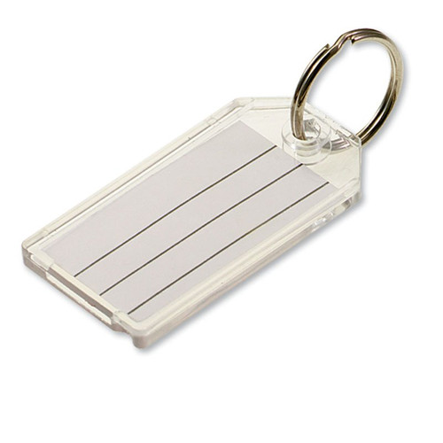 Extra Strength Key Tag | 2-1/4" Length x 1-1/8" Width | Clear Plastic with 7/8" Nickel Plated Tempered Steel Split Key Ring | 2/Card