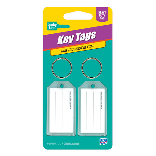 Extra Strength Key Tag | 2-1/4" Length x 1-1/8" Width | Clear Plastic with 7/8" Nickel Plated Tempered Steel Split Key Ring | 2/Card