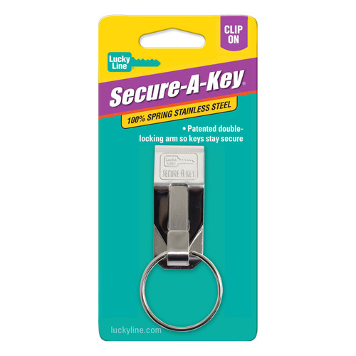 Key Carrier Clip-on | 302/304 Stainless Steel with 1-1/8" Nickel Plated Tempered Steel Split Ring for 1-3/4" Width Belt | 1/Card