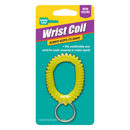 Key Wrist Coil with 7/8" Nickel Plated Tempered Steel Split Ring | Neon | 1/Card