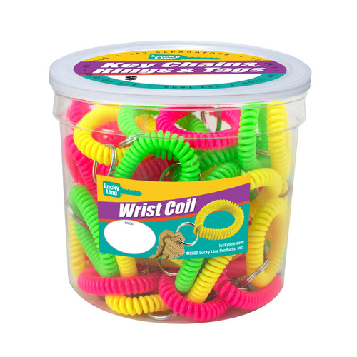 Key Wrist Coil with 7/8" Nickel Plated Tempered Steel Ring | Multi-Colored Neon | 50 Medium Jar