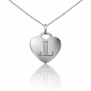 JL Heart Tag Necklace - Silver Plated