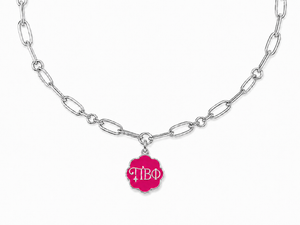 Greek Letters Charm Necklace Paperclip Chain - Silver