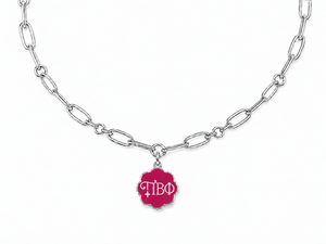 Greek Letters Charm Necklace Paperclip Chain - Silver