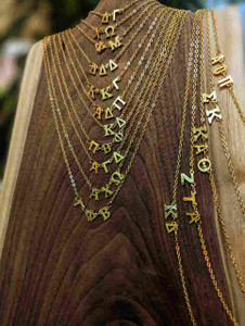 Sorority Greek "Phoebe" letter necklace - handcrafted 22k-yellow gold plated with adjustable chain from 16"-18" - will be specific for sorority group selected. Sorority Greek "Phoebe" letter necklace - handcrafted 22k-yellow gold plated with adjustable chain from 16"-18" - will be specific for sorority group selected.