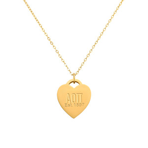 Alpha Omicron Pi - Heart Tag Necklace (1.5MM Chain) Alpha Omicron Pi - Heart Tag Necklace (1.5MM Chain)