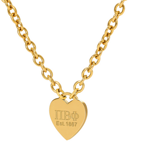 Gold Tiffany Inspired Heart Pi Beta Phi (4MM Chain)