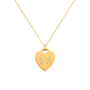  Kappa Alpha Theta - Heart Tag Necklace - Gold Plated (1.5MM Chain)