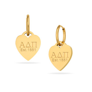 Alpha Delta Pi - Huggie Hoop Earrings - Heart Tag Alpha Delta Pi - Huggie Hoop Earrings - Heart Tag