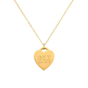 Phi Sigma Sigma - Heart Tag Necklace (1.5MM Chain)