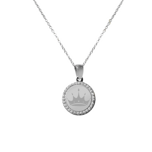 cz bezel necklace steel silver - zta