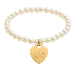 ZTA Pearl Stretch Bracelet with Heart Tag