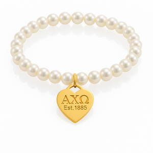 AXΩ Pearl Stretch Bracelet with Heart Tag