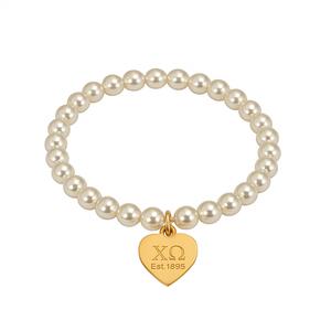 CO Pearl Stretch Bracelet with Heart Tag