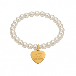 DZ Pearl Stretch Bracelet with Heart Tag