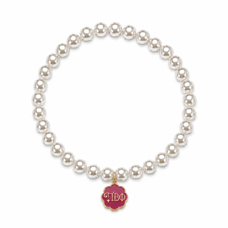 Greek Letters Charm on Pearl Bracelet