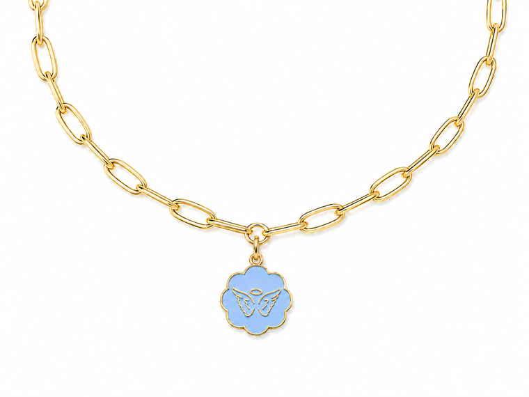 Angel Wings Charm Necklace Paperclip Chain